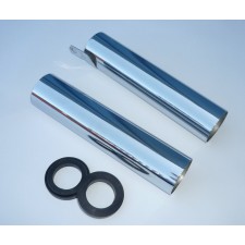 KRYTY PŘEDNÍHO TLUMIČE S GUMAMI (PLÁŠTĚ) - PÁR - CHROMOVANÉ - (DÉLKA 218MM) - ČZ 175/477 + 125/476