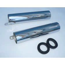 KRYTY PŘEDNÍHO TLUMIČE S GUMAMI (PLÁŠTĚ) - PÁR - CHROMOVANÉ - (DÉLKA 218MM) - ČZ 175/477 + 125/476